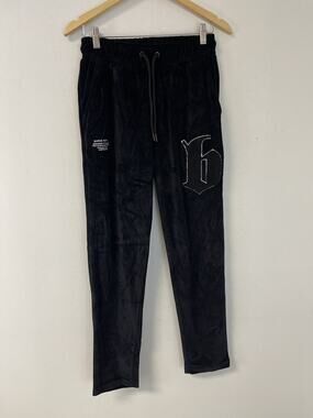 Boohoo Sweatpants Mens Medium Black Velvet Joggers Stretch N200